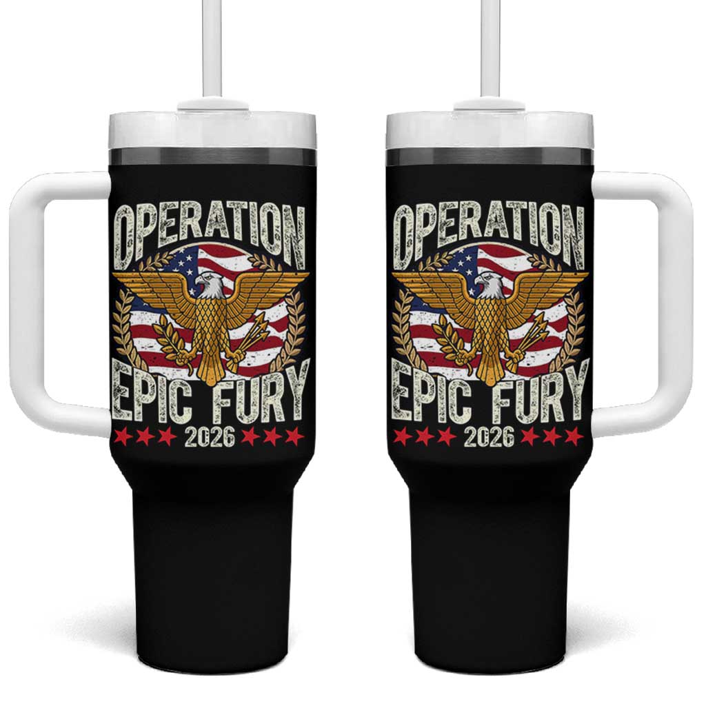 Operation Epic Fury 2026 Patriotic Eagle Crest Tumbler With Handle American Strength and Freedom