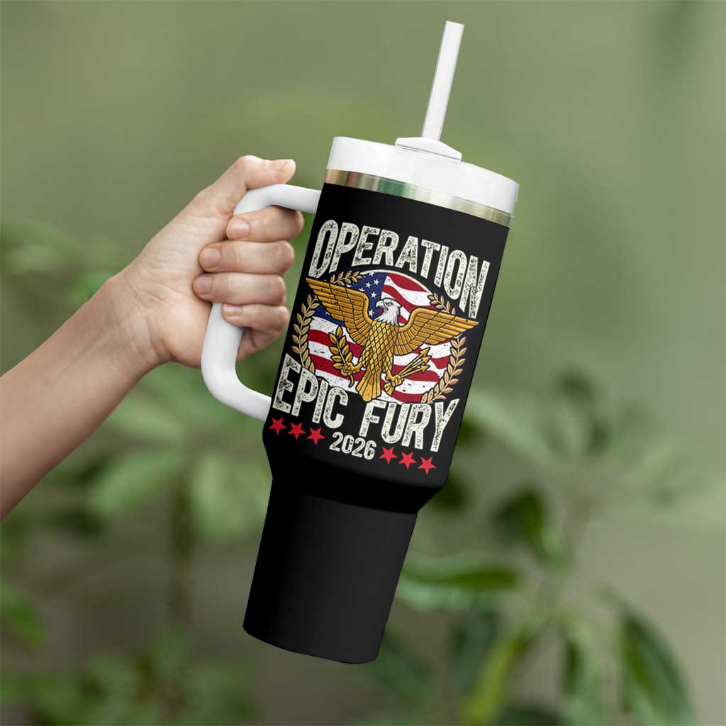 Operation Epic Fury 2026 Patriotic Eagle Crest Tumbler With Handle American Strength and Freedom
