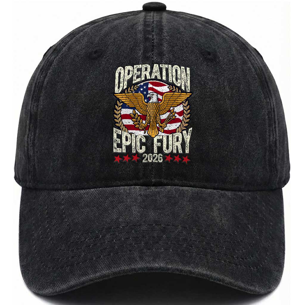 Operation Epic Fury 2026 Patriotic Eagle Crest Washed Cotton Baseball Cap American Strength and Freedom