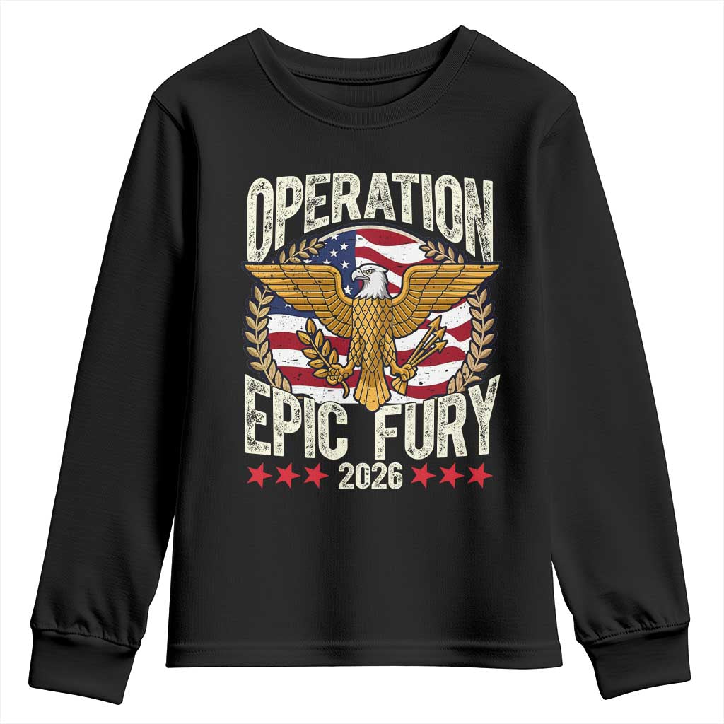 Operation Epic Fury 2026 Patriotic Eagle Crest Youth Sweatshirt American Strength and Freedom