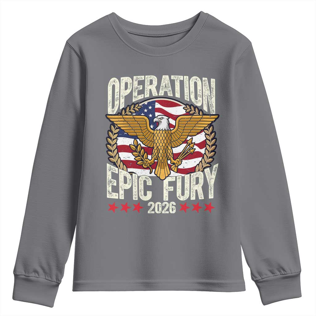 Operation Epic Fury 2026 Patriotic Eagle Crest Youth Sweatshirt American Strength and Freedom