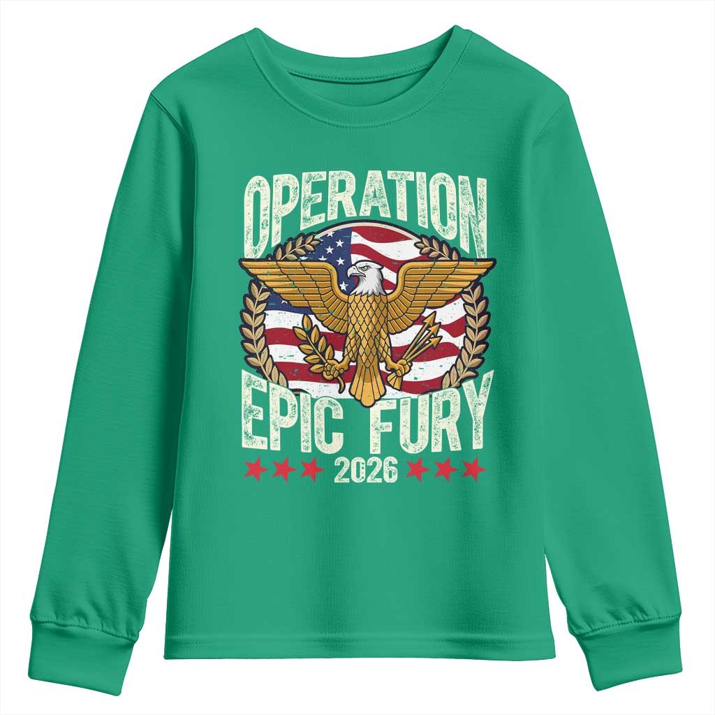 Operation Epic Fury 2026 Patriotic Eagle Crest Youth Sweatshirt American Strength and Freedom