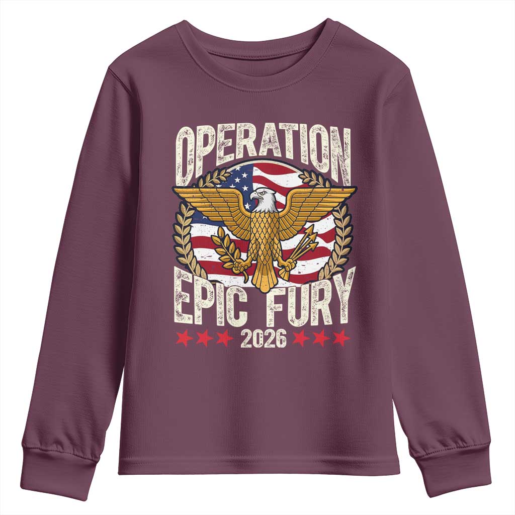 Operation Epic Fury 2026 Patriotic Eagle Crest Youth Sweatshirt American Strength and Freedom