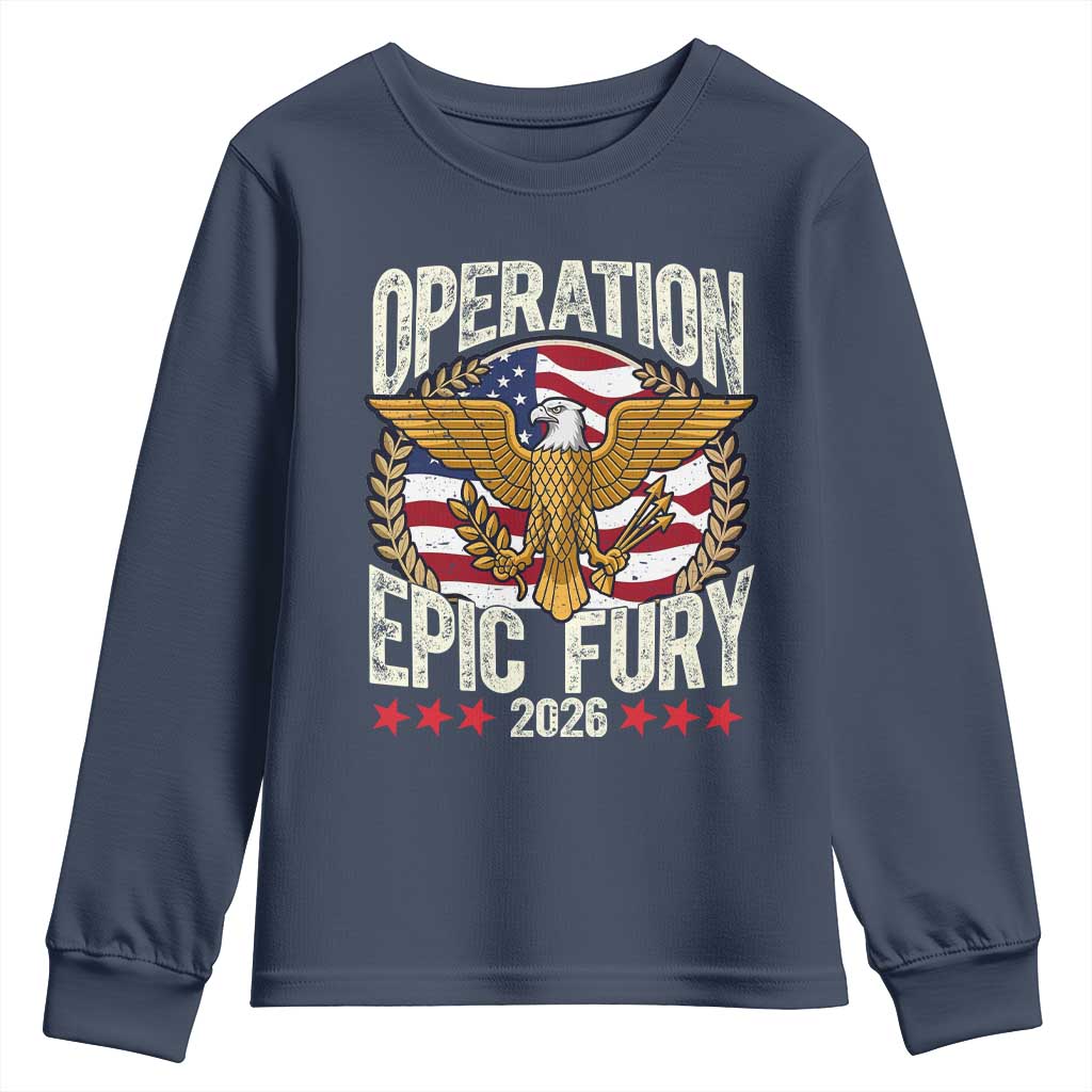 Operation Epic Fury 2026 Patriotic Eagle Crest Youth Sweatshirt American Strength and Freedom