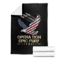 Operation Epic Fury American Eagle Flag Throw Blanket Jet Flyover USA Freedom