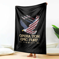 Operation Epic Fury American Eagle Flag Throw Blanket Jet Flyover USA Freedom