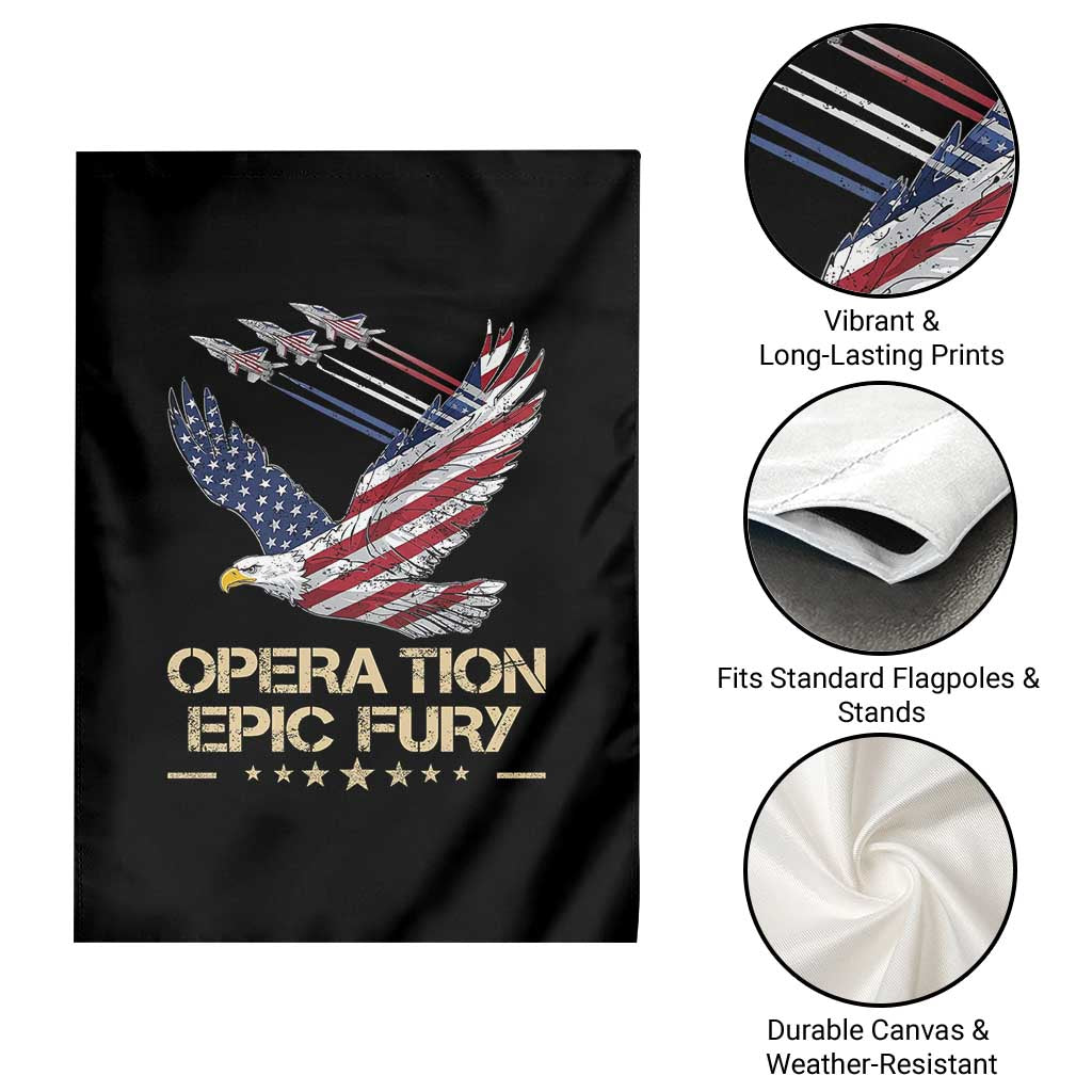 Operation Epic Fury American Eagle Flag Garden Flag Jet Flyover USA Freedom
