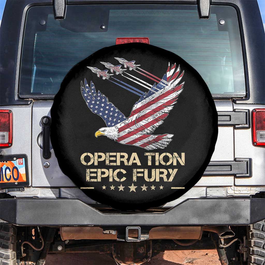 Operation Epic Fury American Eagle Flag Spare Tire Cover Jet Flyover USA Freedom