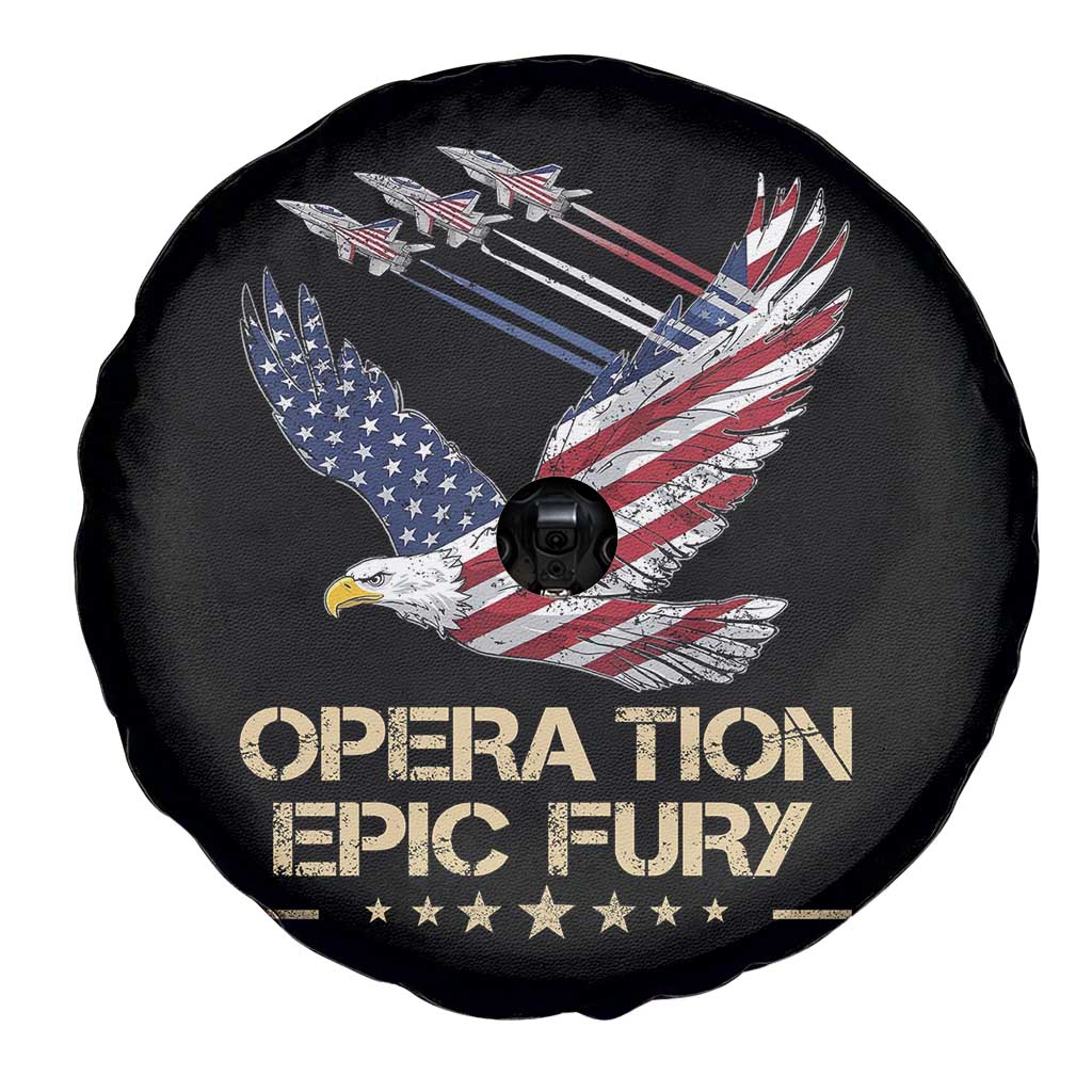 Operation Epic Fury American Eagle Flag Spare Tire Cover Jet Flyover USA Freedom