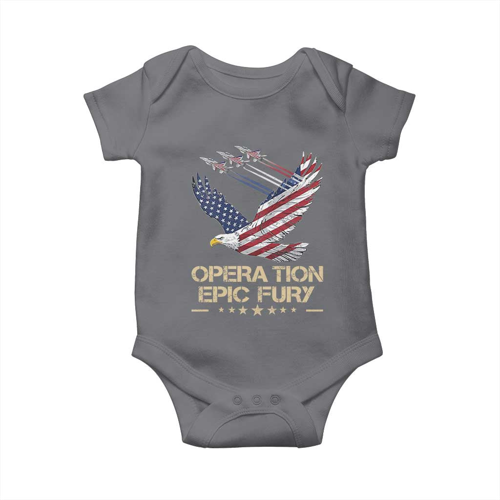 Operation Epic Fury American Eagle Flag Baby Onesie Jet Flyover USA Freedom