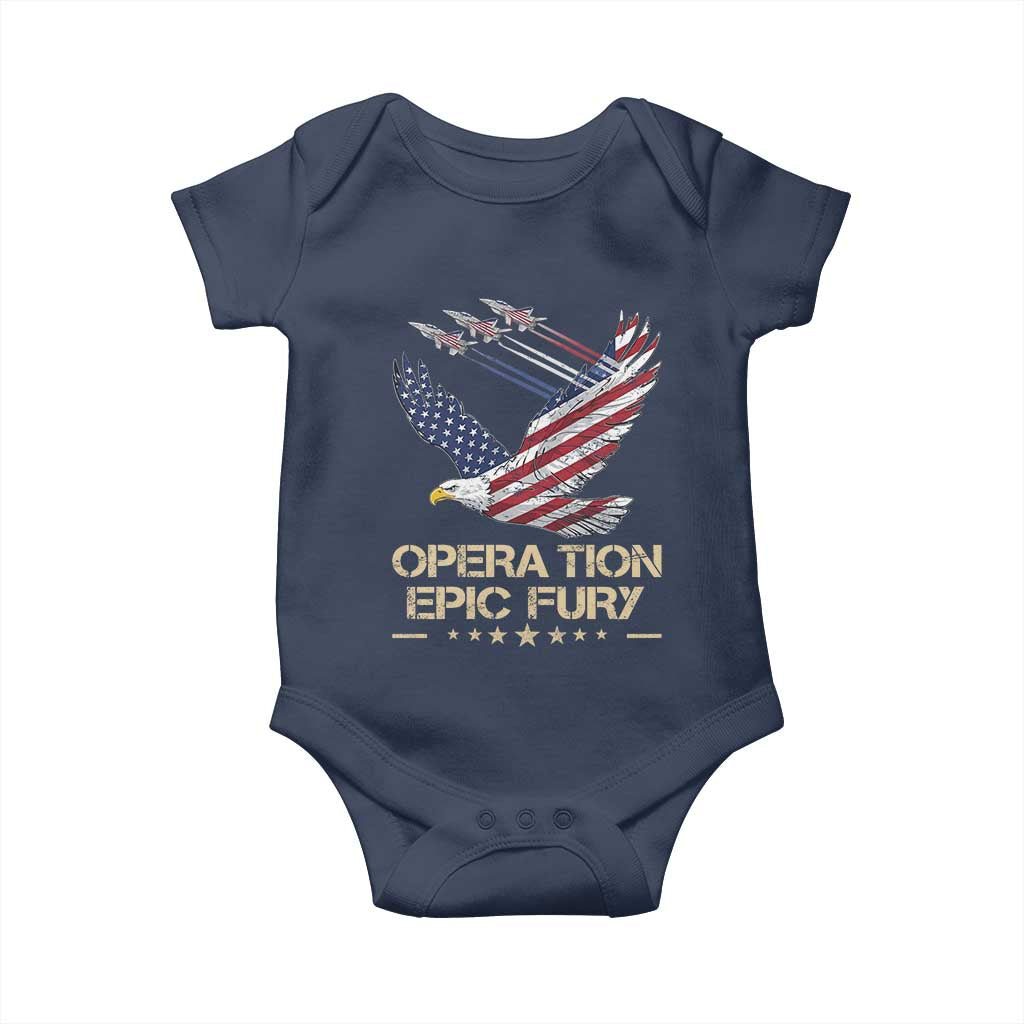 Operation Epic Fury American Eagle Flag Baby Onesie Jet Flyover USA Freedom