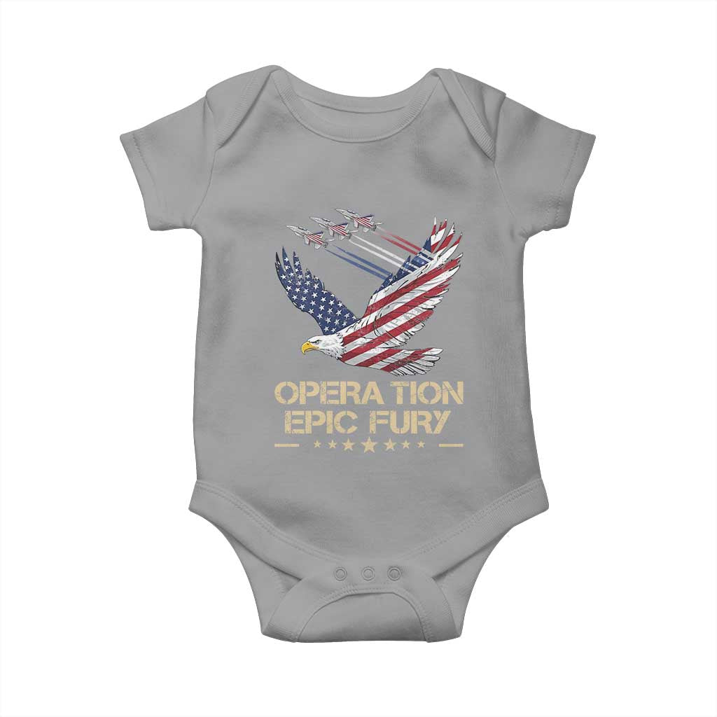 Operation Epic Fury American Eagle Flag Baby Onesie Jet Flyover USA Freedom