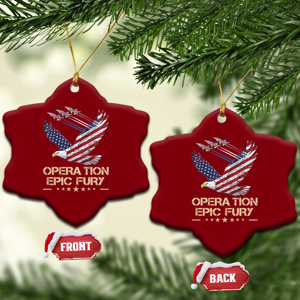 Operation Epic Fury American Eagle Flag Ceramic Ornament Jet Flyover USA Freedom