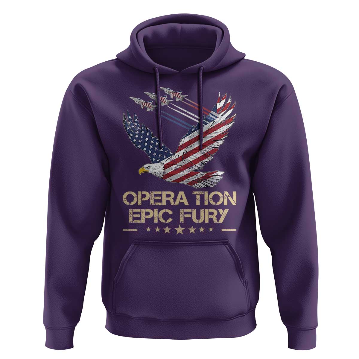 Operation Epic Fury American Eagle Flag Hoodie Jet Flyover USA Freedom