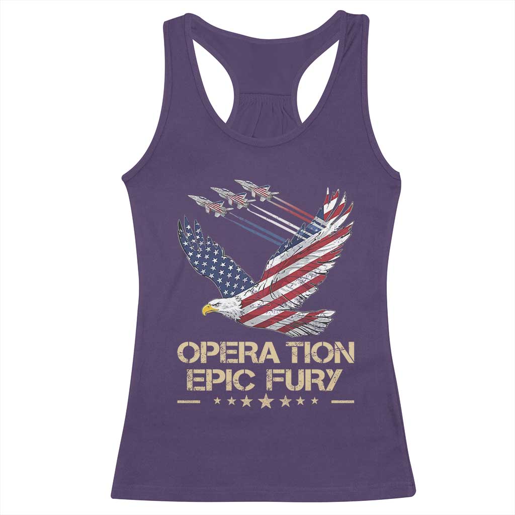 Operation Epic Fury American Eagle Flag Racerback Tank Top Jet Flyover USA Freedom