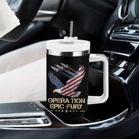 Operation Epic Fury American Eagle Flag Tumbler With Handle Jet Flyover USA Freedom