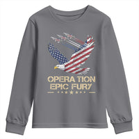 Operation Epic Fury American Eagle Flag Youth Sweatshirt Jet Flyover USA Freedom
