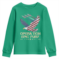 Operation Epic Fury American Eagle Flag Youth Sweatshirt Jet Flyover USA Freedom