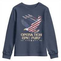 Operation Epic Fury American Eagle Flag Youth Sweatshirt Jet Flyover USA Freedom
