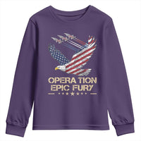 Operation Epic Fury American Eagle Flag Youth Sweatshirt Jet Flyover USA Freedom