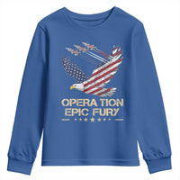 Operation Epic Fury American Eagle Flag Youth Sweatshirt Jet Flyover USA Freedom