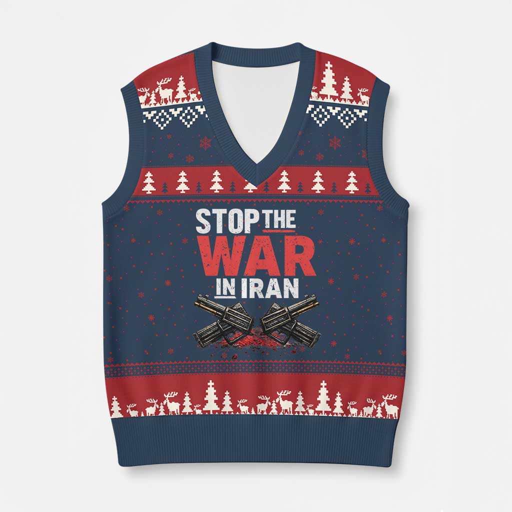 Stop the War in Iran V-Neck Knit Sweater Vest Anti War Protest Peace Advocacy Human Rights