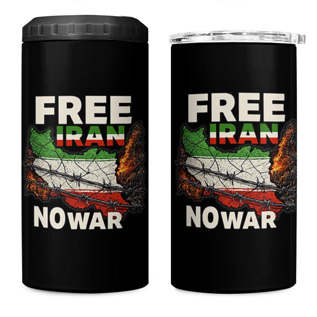 Free Iran No War Protest Graphic 4 in 1 Can Cooler Tumbler Barbed Wire Freedom Human Rights Solidarity