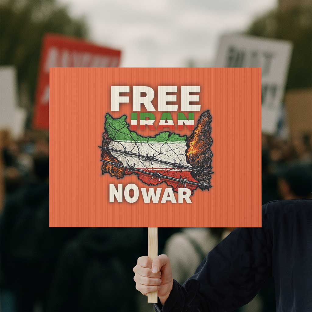 Free Iran No War Protest Graphic Protest Sign Barbed Wire Freedom Human Rights Solidarity