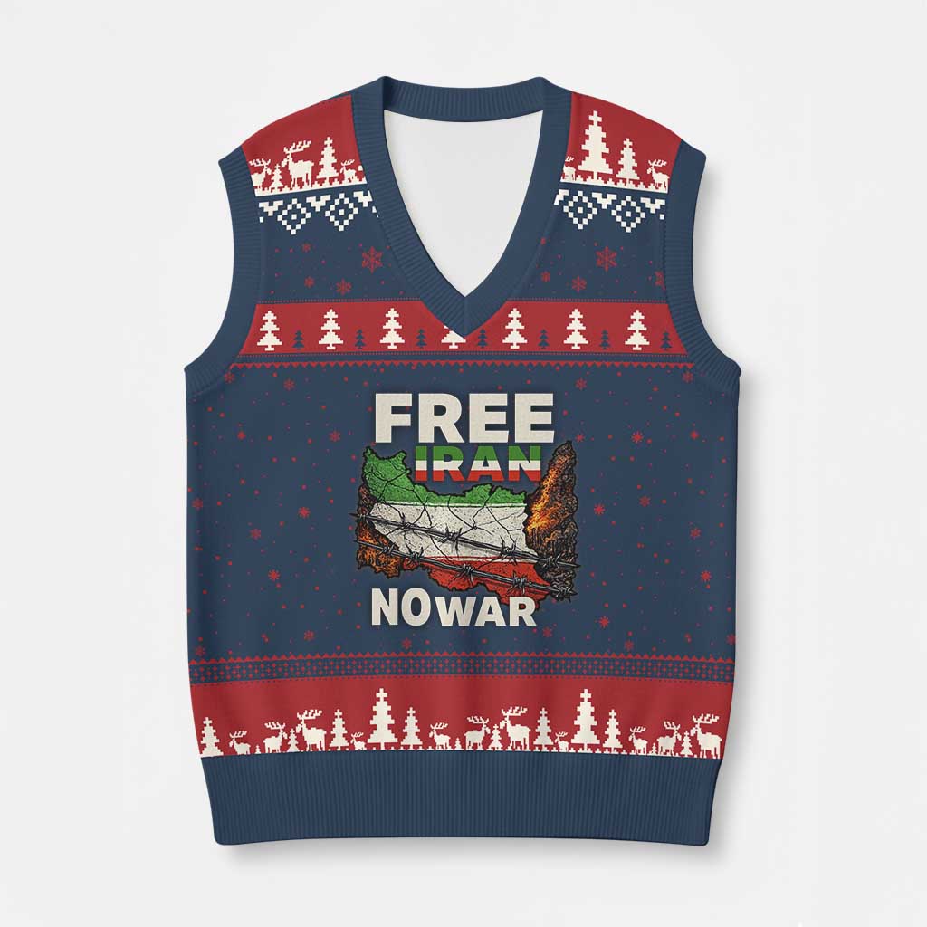 Free Iran No War Protest Graphic V-Neck Knit Sweater Vest Barbed Wire Freedom Human Rights Solidarity