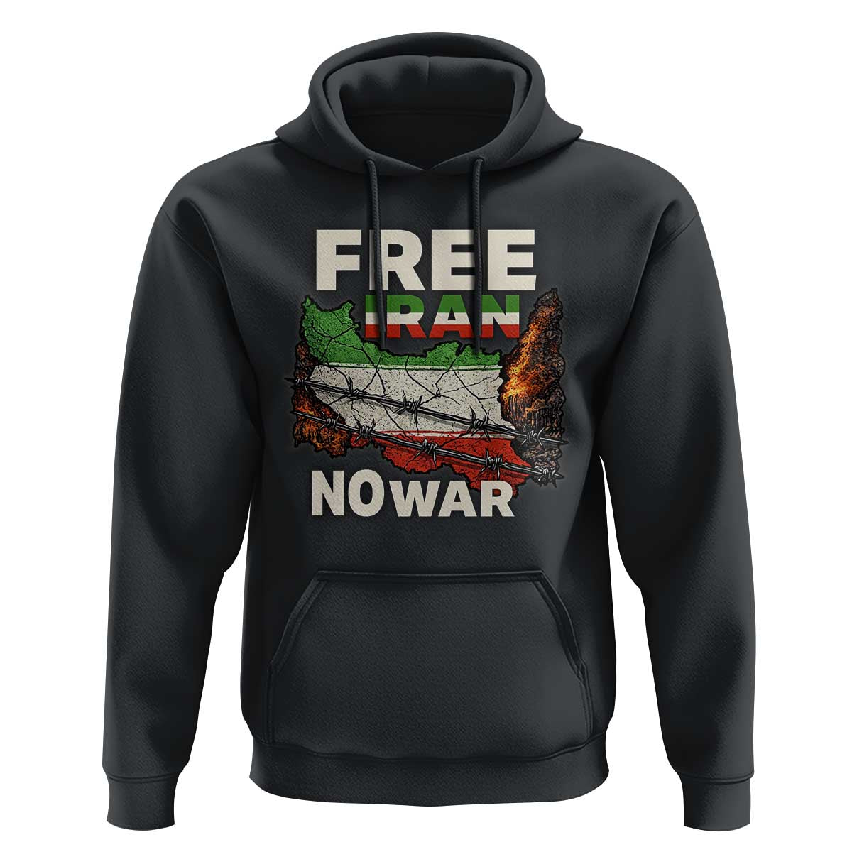 Free Iran No War Protest Graphic Hoodie Barbed Wire Freedom Human Rights Solidarity