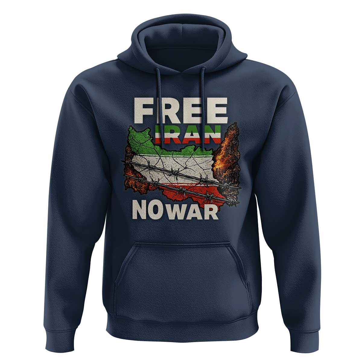 Free Iran No War Protest Graphic Hoodie Barbed Wire Freedom Human Rights Solidarity