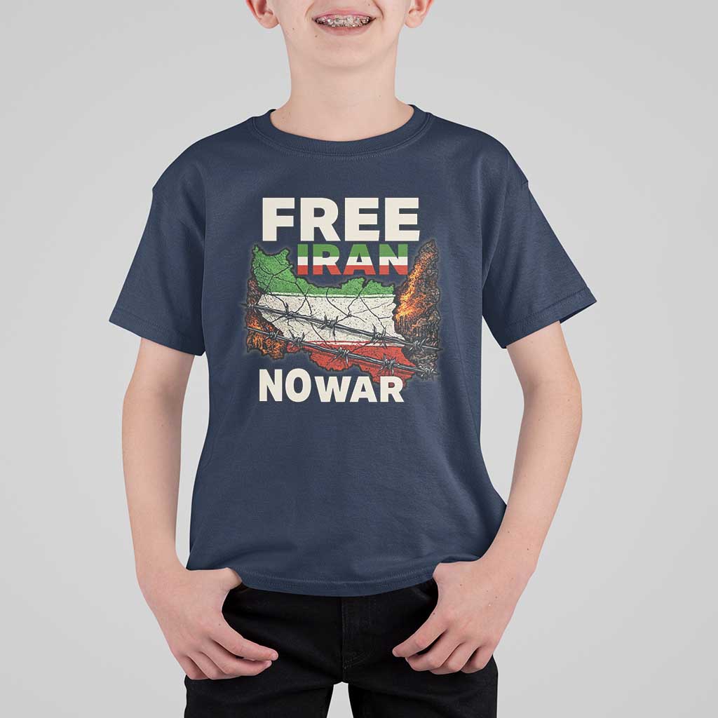Free Iran No War Protest Graphic T Shirt For Kid Barbed Wire Freedom Human Rights Solidarity