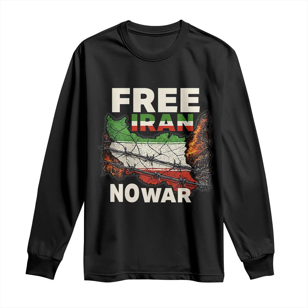 Free Iran No War Protest Graphic Long Sleeve Shirt Barbed Wire Freedom Human Rights Solidarity