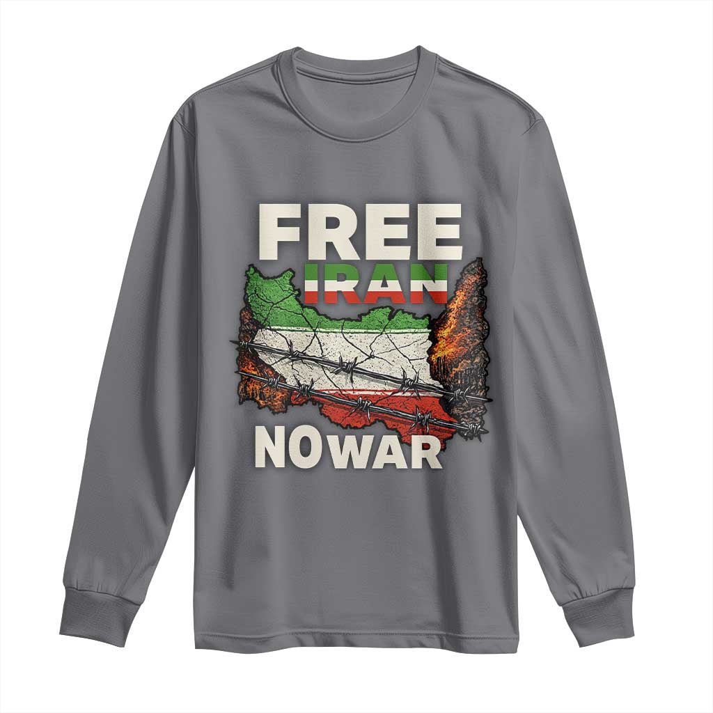 Free Iran No War Protest Graphic Long Sleeve Shirt Barbed Wire Freedom Human Rights Solidarity