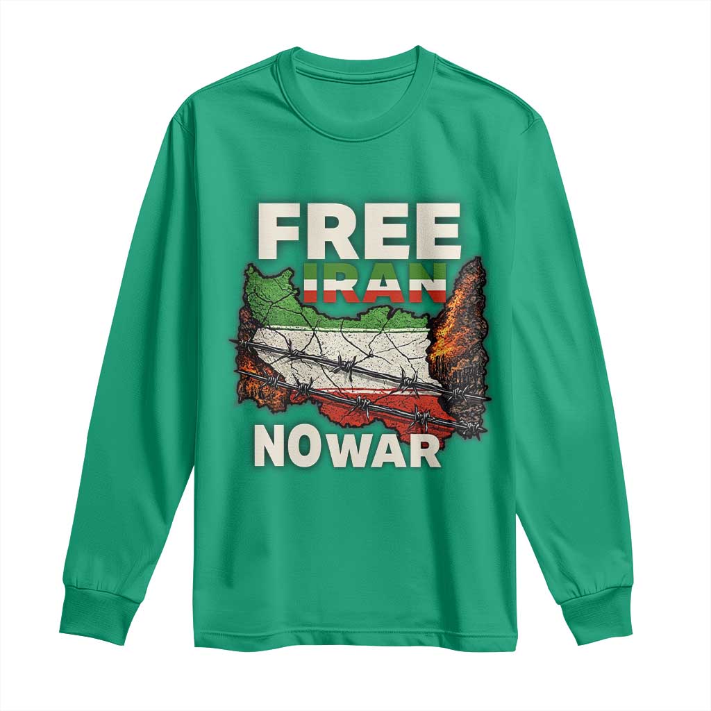 Free Iran No War Protest Graphic Long Sleeve Shirt Barbed Wire Freedom Human Rights Solidarity