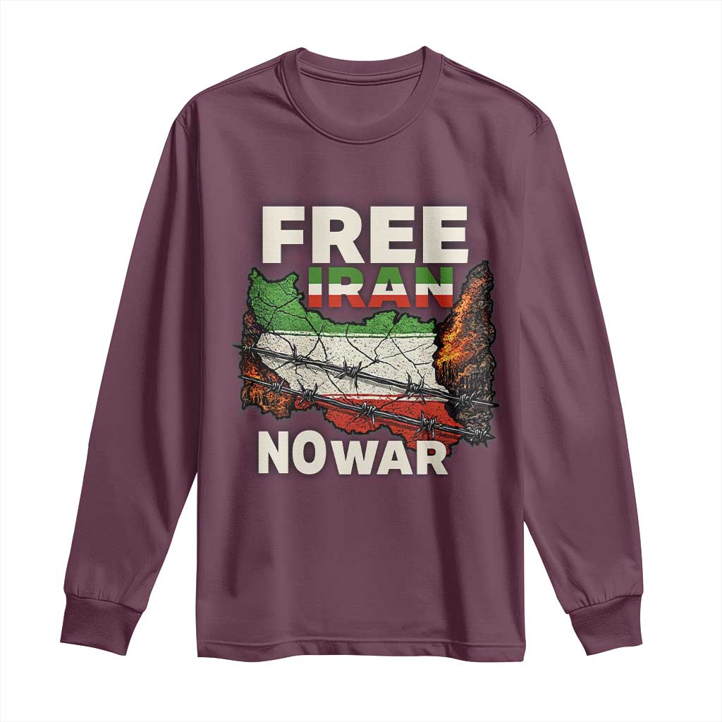 Free Iran No War Protest Graphic Long Sleeve Shirt Barbed Wire Freedom Human Rights Solidarity