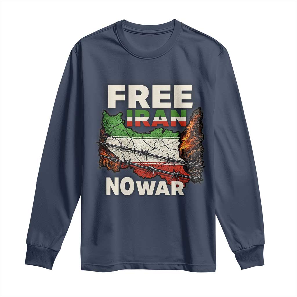 Free Iran No War Protest Graphic Long Sleeve Shirt Barbed Wire Freedom Human Rights Solidarity