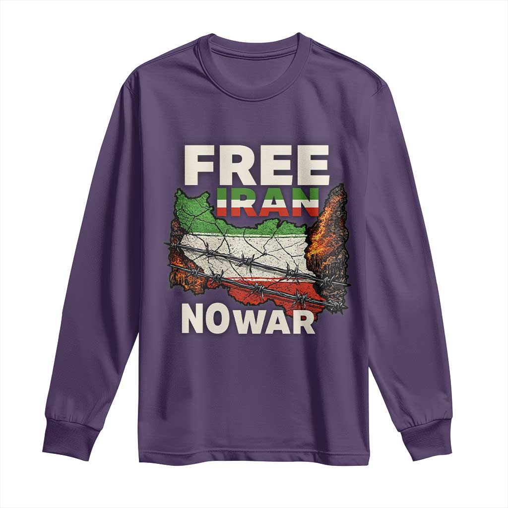Free Iran No War Protest Graphic Long Sleeve Shirt Barbed Wire Freedom Human Rights Solidarity