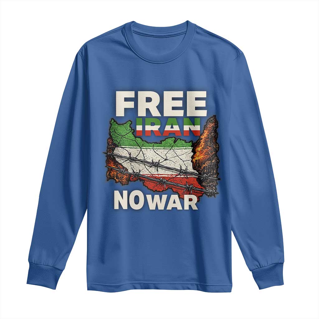 Free Iran No War Protest Graphic Long Sleeve Shirt Barbed Wire Freedom Human Rights Solidarity