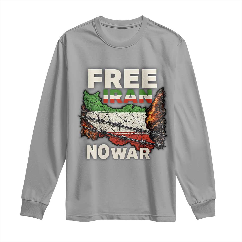 Free Iran No War Protest Graphic Long Sleeve Shirt Barbed Wire Freedom Human Rights Solidarity