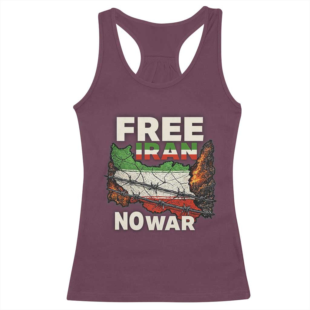 Free Iran No War Protest Graphic Racerback Tank Top Barbed Wire Freedom Human Rights Solidarity