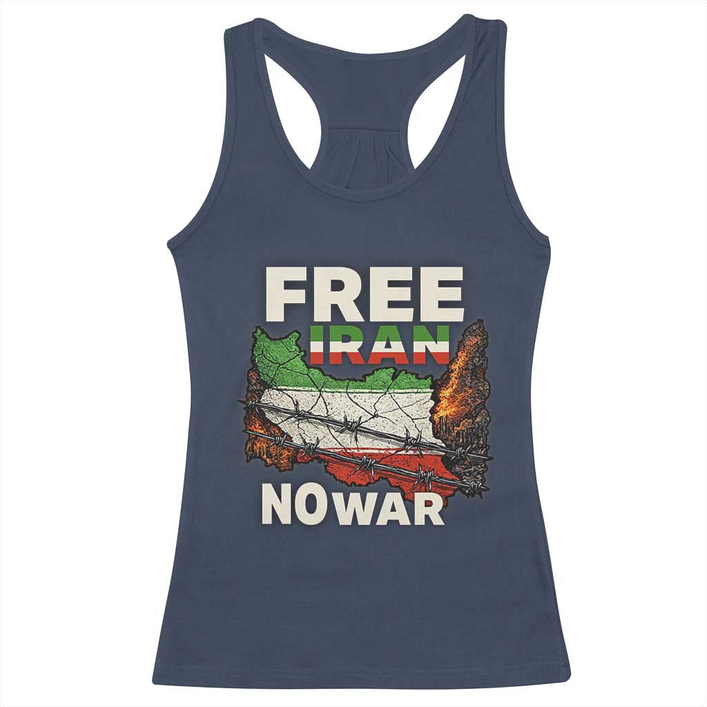 Free Iran No War Protest Graphic Racerback Tank Top Barbed Wire Freedom Human Rights Solidarity