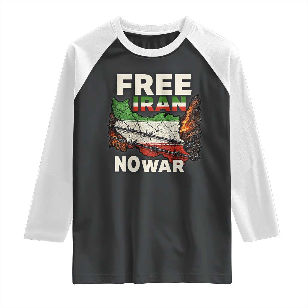 Free Iran No War Protest Graphic Raglan Shirt Barbed Wire Freedom Human Rights Solidarity
