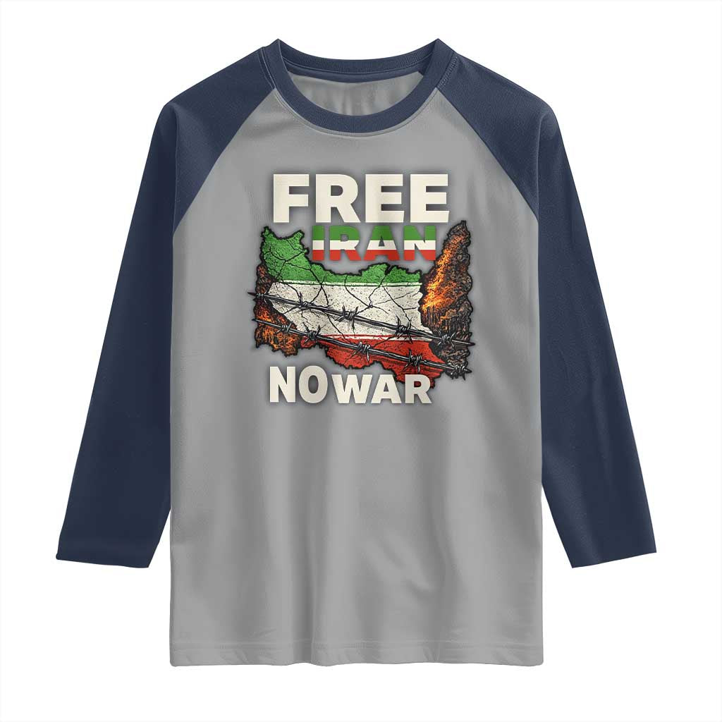 Free Iran No War Protest Graphic Raglan Shirt Barbed Wire Freedom Human Rights Solidarity
