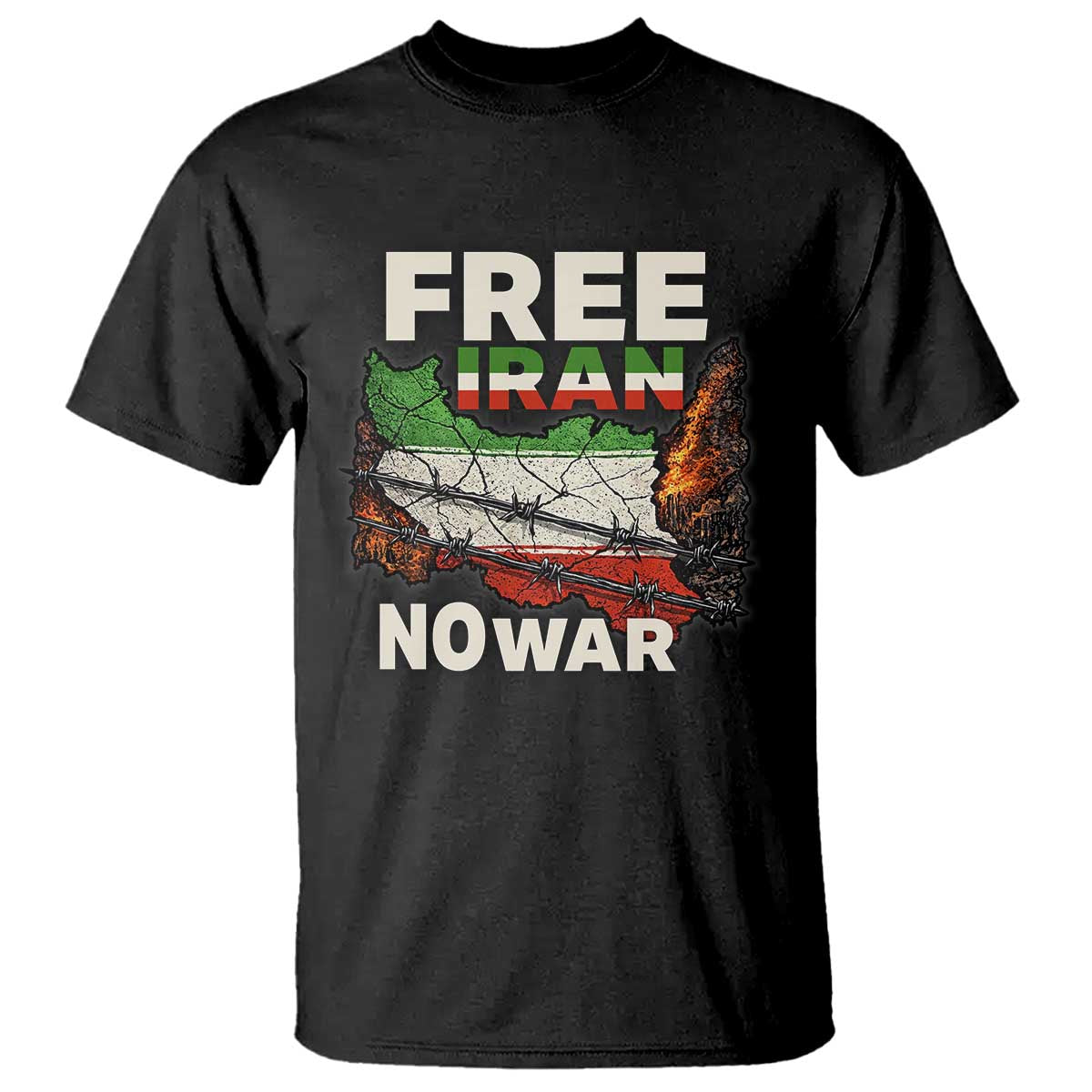 Free Iran No War Protest Graphic T Shirt Barbed Wire Freedom Human Rights Solidarity