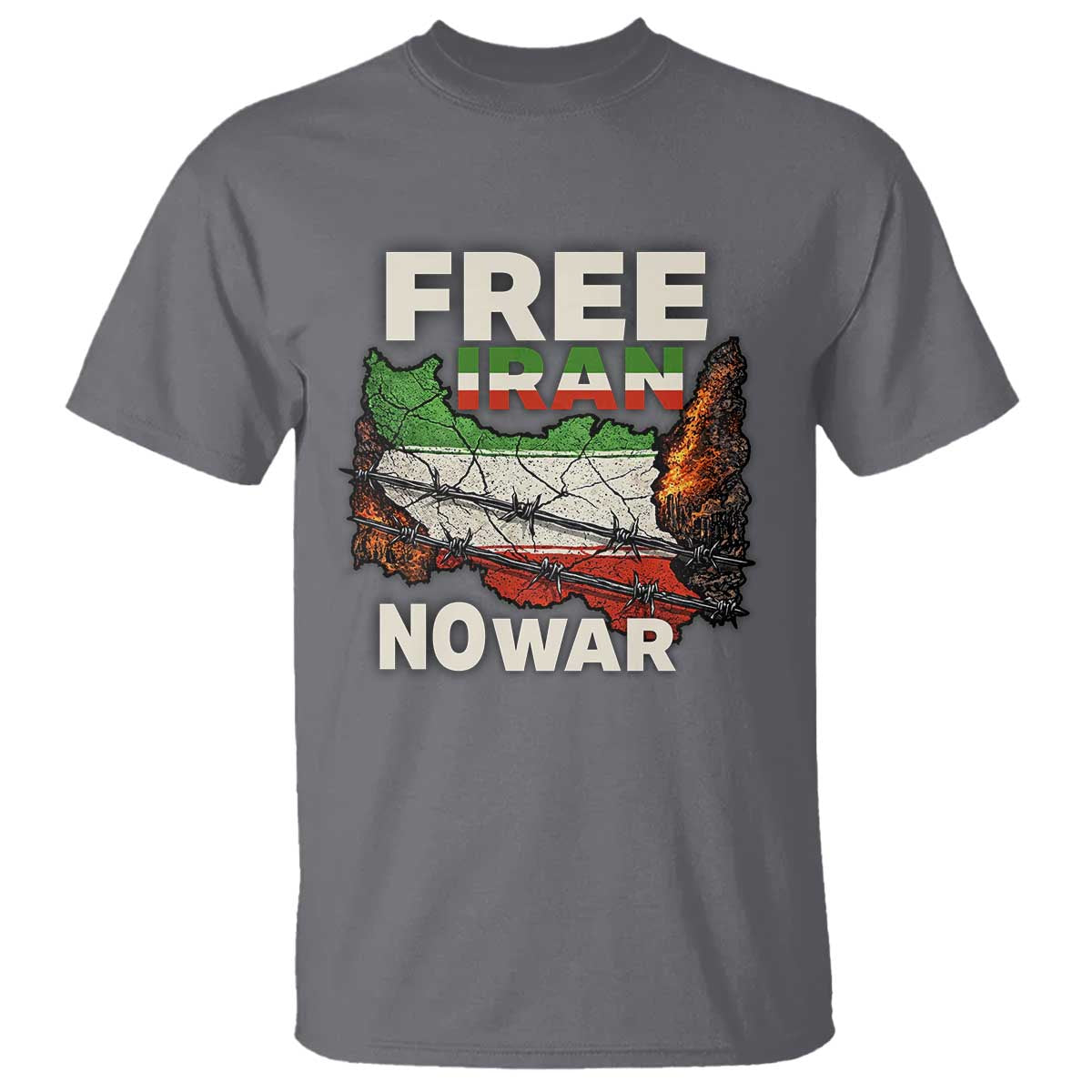 Free Iran No War Protest Graphic T Shirt Barbed Wire Freedom Human Rights Solidarity
