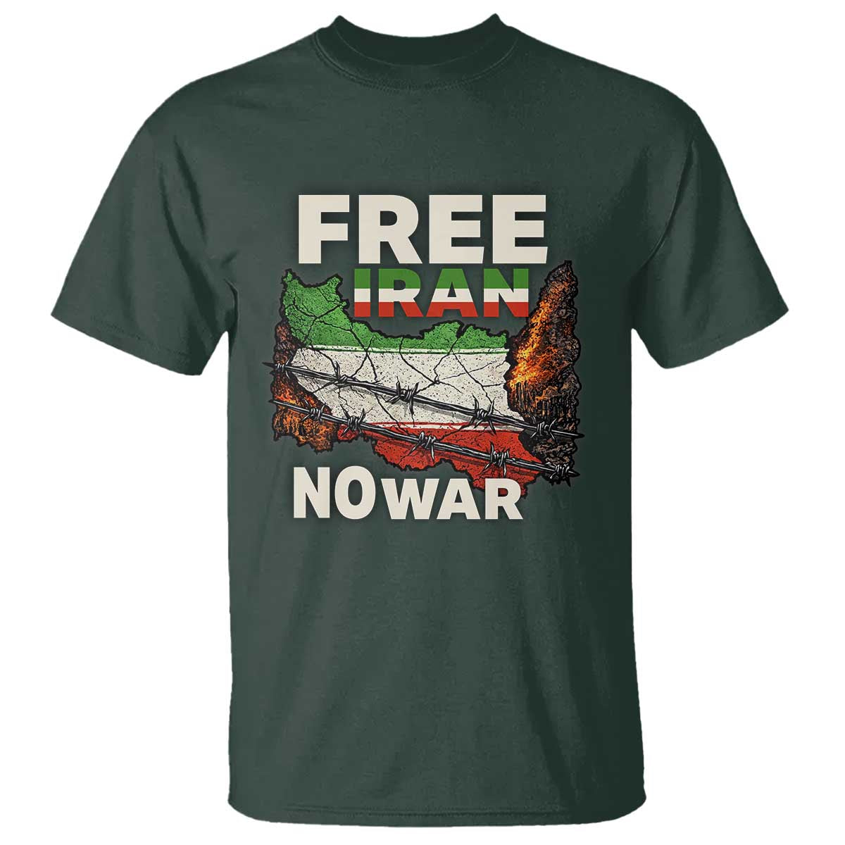 Free Iran No War Protest Graphic T Shirt Barbed Wire Freedom Human Rights Solidarity