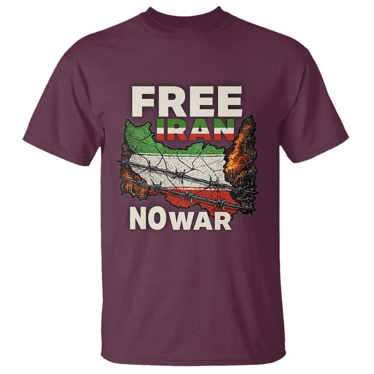 Free Iran No War Protest Graphic T Shirt Barbed Wire Freedom Human Rights Solidarity