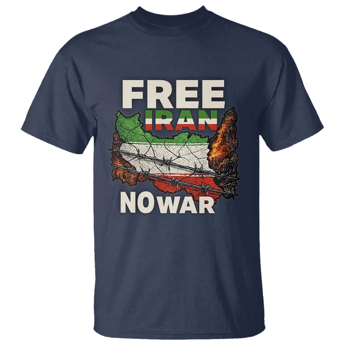 Free Iran No War Protest Graphic T Shirt Barbed Wire Freedom Human Rights Solidarity