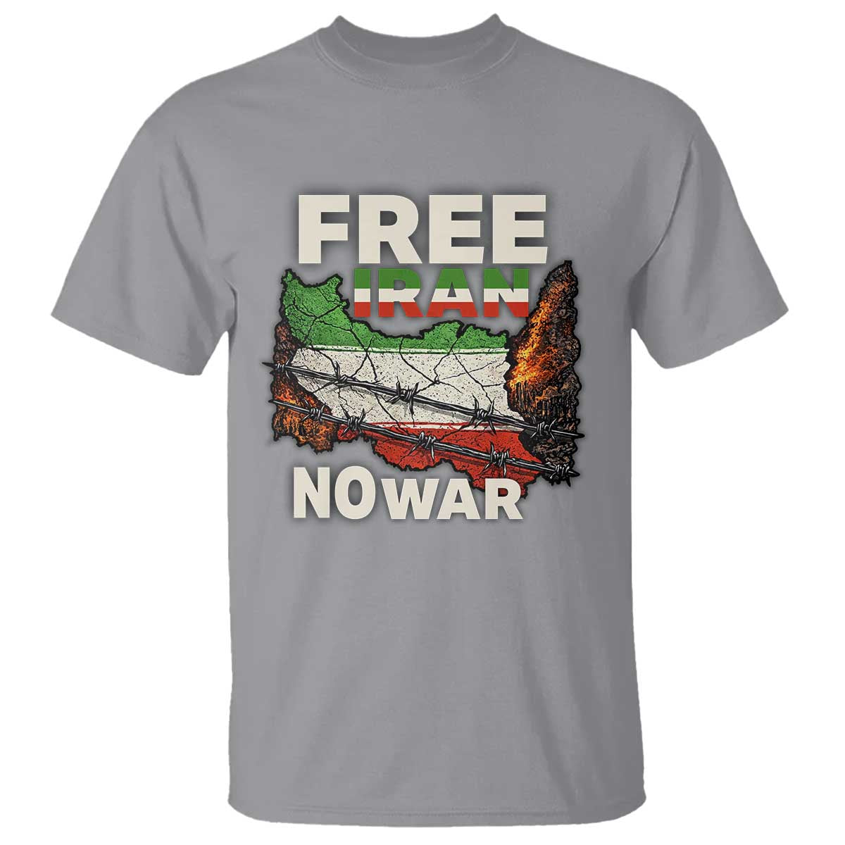 Free Iran No War Protest Graphic T Shirt Barbed Wire Freedom Human Rights Solidarity